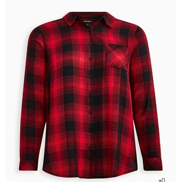 NWT TORRID BUTTON-UP SHIRT TWILL PLAID SKULL RED 4x 0x - Picture 3 of 5